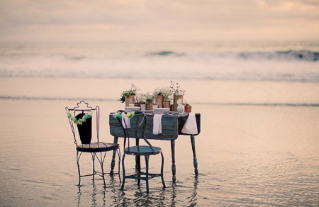 Romantic Table for Two on the Beach - table for two, nature, beaches, romantic