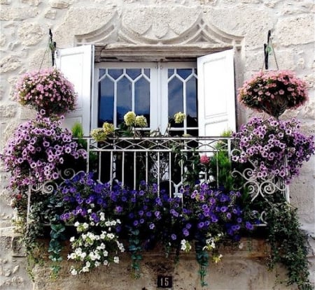 lovely flowering balcony - architecture, houses, balcony, lovely flowers