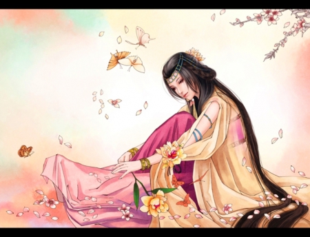 Princess Xunfang - flowers, butterflies, lady, princess