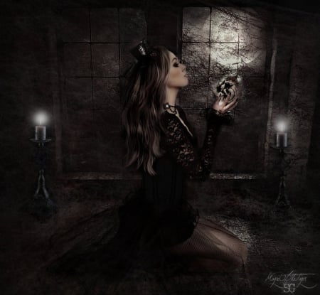 Make aWish - lady, fantasy, wish, dark, skull