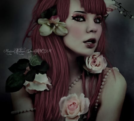 Melissa - abstract, flowers, fantasy, lady