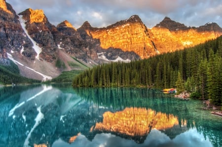 Lake Moraine, Banff National Park - reflections, landscape, forest, mountains