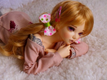 Doll - ribbon, cute, toy, doll