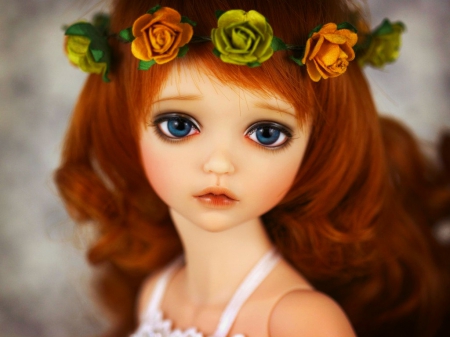 Doll face - face, doll, flowers, wreaths