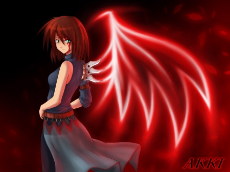 Anime girl - anime, wings, evil, girl