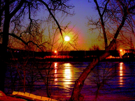 MOONLIGHT - lake, night, light, full moon, sky