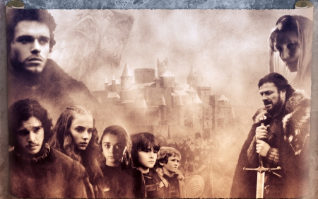 Game of Thrones - The Starks - a song of ice and fire, arya, thrones, winterfell, hbo, fantasy, sansa, jon snow, game, robb, westeros, house, medieval, game of thrones, ed, bran, skyphoenixx1, eddard, george r r martin, got, wallpaper, show, tv show, entertainment, picture, catelyn, essos, stark, fantastic