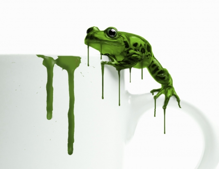 IM MELTING - WHITE, PHOTOSHOPPED, GREEN, MELTING, CUP, FROG