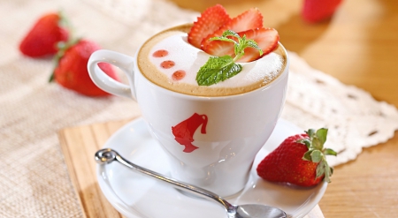 * Sweet drink * - spoon, strawberry, coffee, tasty, drink, plate, mint, fruit, cup