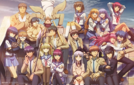 angel beats - frends, hapiones, together, nice