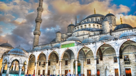 beautiful mosque hdr - arches, tower, domes, hdr, mosque