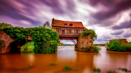 House - river, green, house, bridge, photo