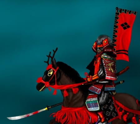 With Kabuto - kabuto, japan, naginata, samurai