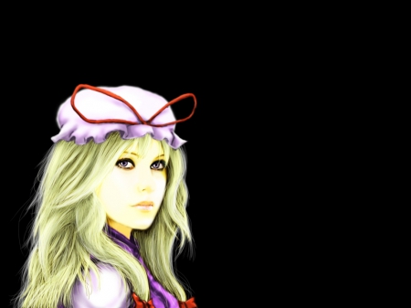 Yakumo Yukari - anime, female, blonde, blond hair, long hair, dark, touhou, blond, hd, yakumo yukari, anime girl, realistic, hot, girl, blonde hair, cg, black, cute, 3d, sexy