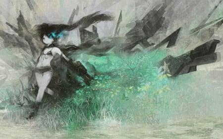 black rock shooter - girl, black rock shooter, anime, huke