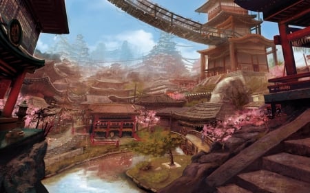 temple - anime, landscape, time, temple