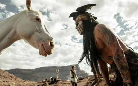 the lone ranger - johnny depp, the lone ranger, tonto, hortse