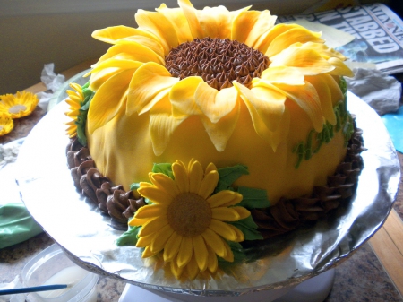 Treat for Annie - decorated, sunflower, yellow, dessert, cake