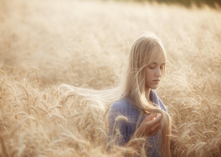 Romantic Girl - outside, pretty, girl, romantic, wheat, soft, dream, blonde