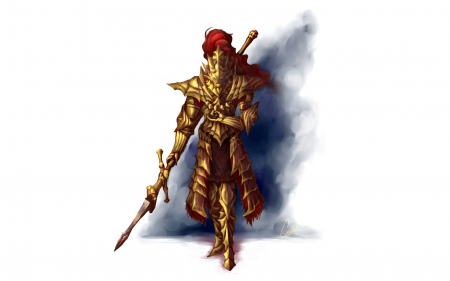 Dark Souls - Ornstein - lion helm, dark souls, warrior, smoke, knight, ornstein, spear, dark, souls, golden