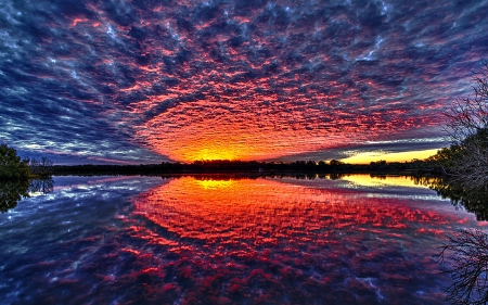 Stunning Sunset Reflection - water, sunset, reflection, clouds