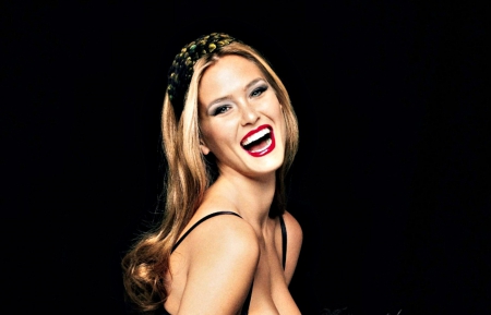 Bar Refaeli - woman, girl, red, smile, bar refaeli, black, model, blonde