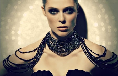 Coco Rocha - by cehenot, girl, beauty, black, coco rocha, necklace, woman, glitter, model