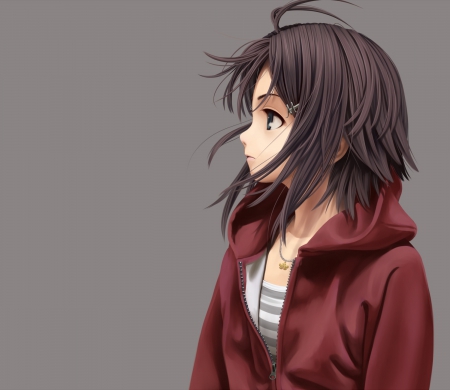 Brown Hair - pretty, anime, female, maiden, long hair, plain, hd, nice, anime girl, realistic, beautiful, girl, simple, beauty, lovely, brown hair, sweet, cg, lady, jacket, 3d