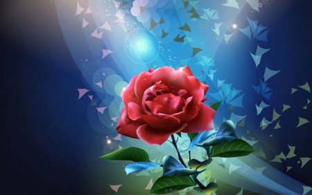 Lovely rose - red, rose, beautiful, leaves, art