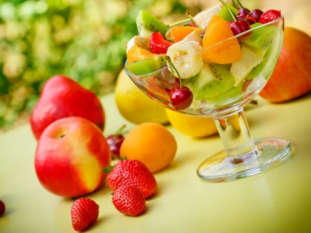 Fruits - strawberry, glass, kiwi, fruits, orange, apple