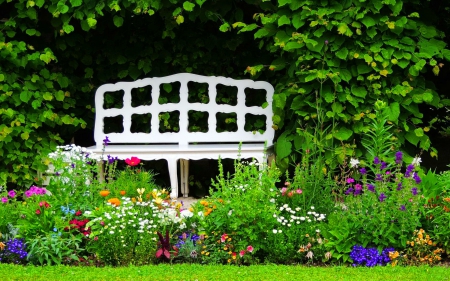 Rest in park - summer, forest, alley, beautiful, rest, leaves, grass, nature, park, greenery, pretty, flowers, garden, bench, freshness, nice, lovely, trees, green