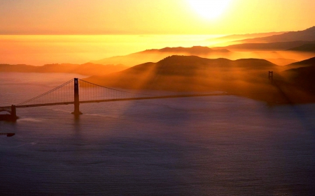 HOPE for a BRIGHT DAY - dawn, river, rays, sunrise, bridge