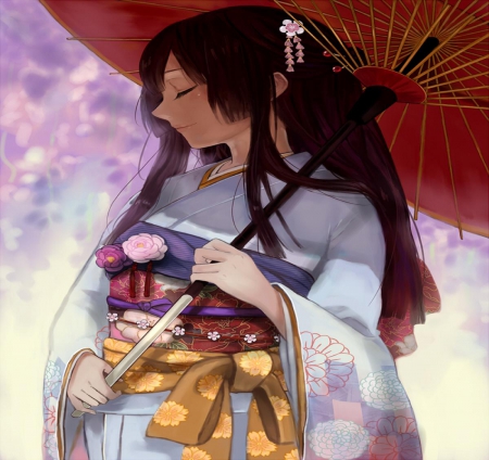 Pretty Girl - pretty, girl, long hair, oriental, kimono, orginal