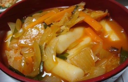 Korean Tukbokki - noodles, abstract, spicy, ricecake, sauce, tukbokki, korean, onion