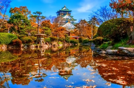 Palace - trees, autumn, palace, lake, photo