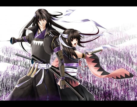 â™¡ Couple â™¡ - nice, lover, female, hakuouki shinsengumi kitan, hijikata toshizou, anime girl, black, blade, black hair, armor, shinsengumi, pretty, katana, anime, romance, sword, handsome, love, male, couple, girl, warrior, yukimura chizuru, samurai, long hair, lovely, romantic, boy, sweet, guy