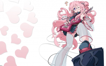 guitar player - hearts, girl, pink, music, anime, guitar player