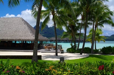 Bora Bora Beautiful View - beach, paradise, hotel, polynesia, view, bora bora, atoll, resort, ocean, vista, tropical, exotic, luxury, island, south pacific, sea, tahiti