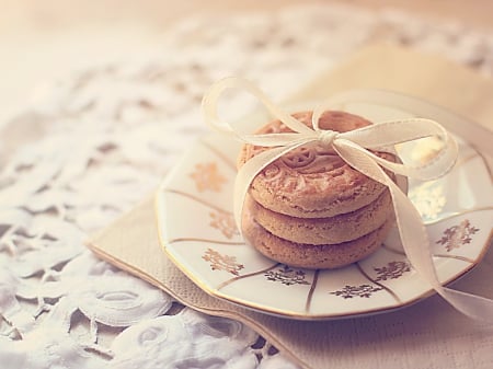 Biscuits - ribbon, food, plate, biscuits