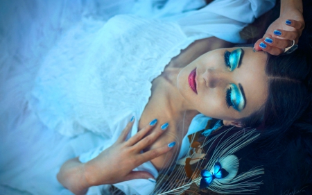 Sleeping beauty - woman, sleeping, blue, makeup