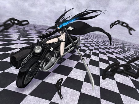 Black Rock Shooter - black rock shooter, motorcycle, vocaloid, anime, chain