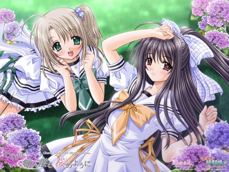 School Friends - anime, school uniform, flowers, school girl