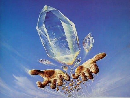 A Hand Full of Crystals - hands, skt, crystals, clouds