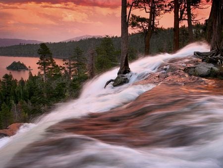 Lower Eagle Falls and Emerald Bay South Lake Tahoe California - landscapes, waterfall