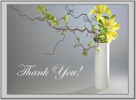 Thank You - vase, grey frame, thank you, yellow flowers, art