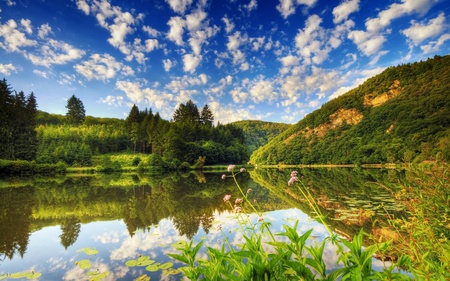 BREATHTAKING VIEW - hill, lake, trees, landscape, clouds