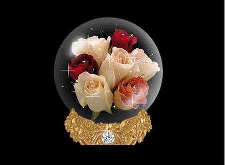 Rose Ball - roses, ornament, on black, glass ball