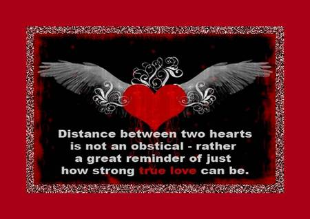 Distance Between Us - love, art, red heart, wings, saying, frame