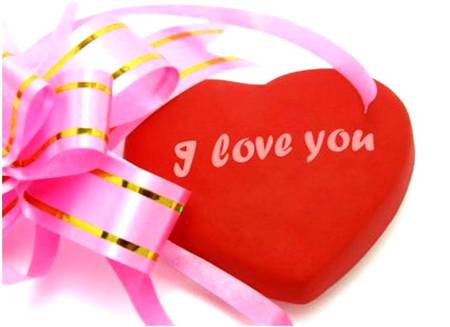 I Love You - red heart, gold stripes, love, pink bow