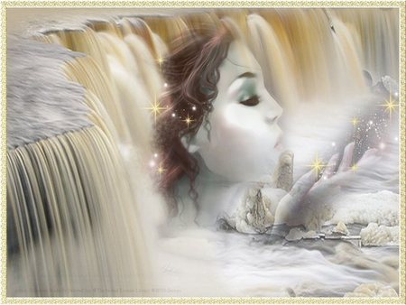 MYSTICAL WATERS - female, waterfall, mystical, waters, face